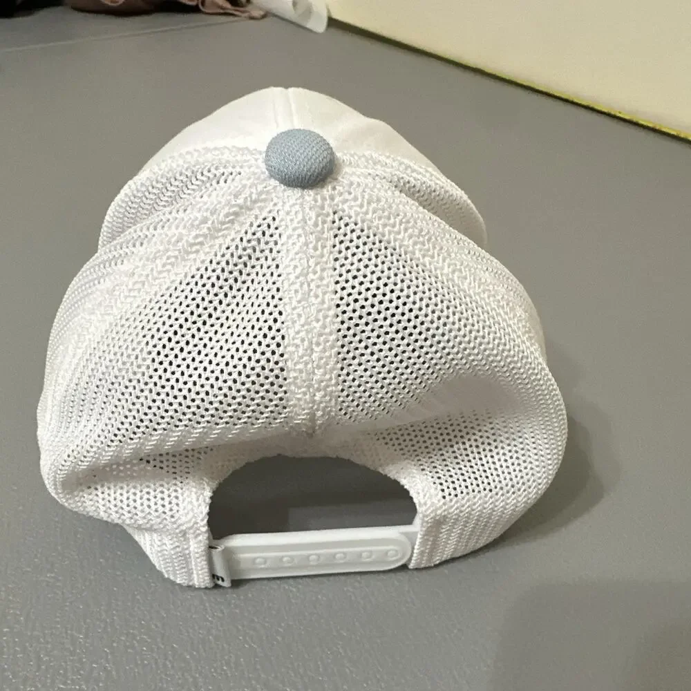TravisMathew 110 One Ten Flexfit Trucker Hat White/Light Blue Palm Tree